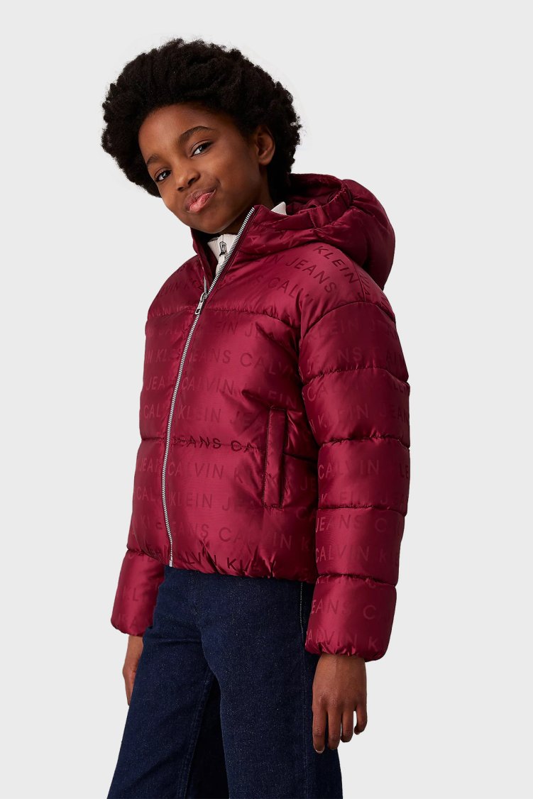 Calvin Klein Jakarlı Logolu Kapüşonlu Şişme IG0IG027300KS Çocuk Mont IG0IG02730 0KS BORDO - Calvin Klein
