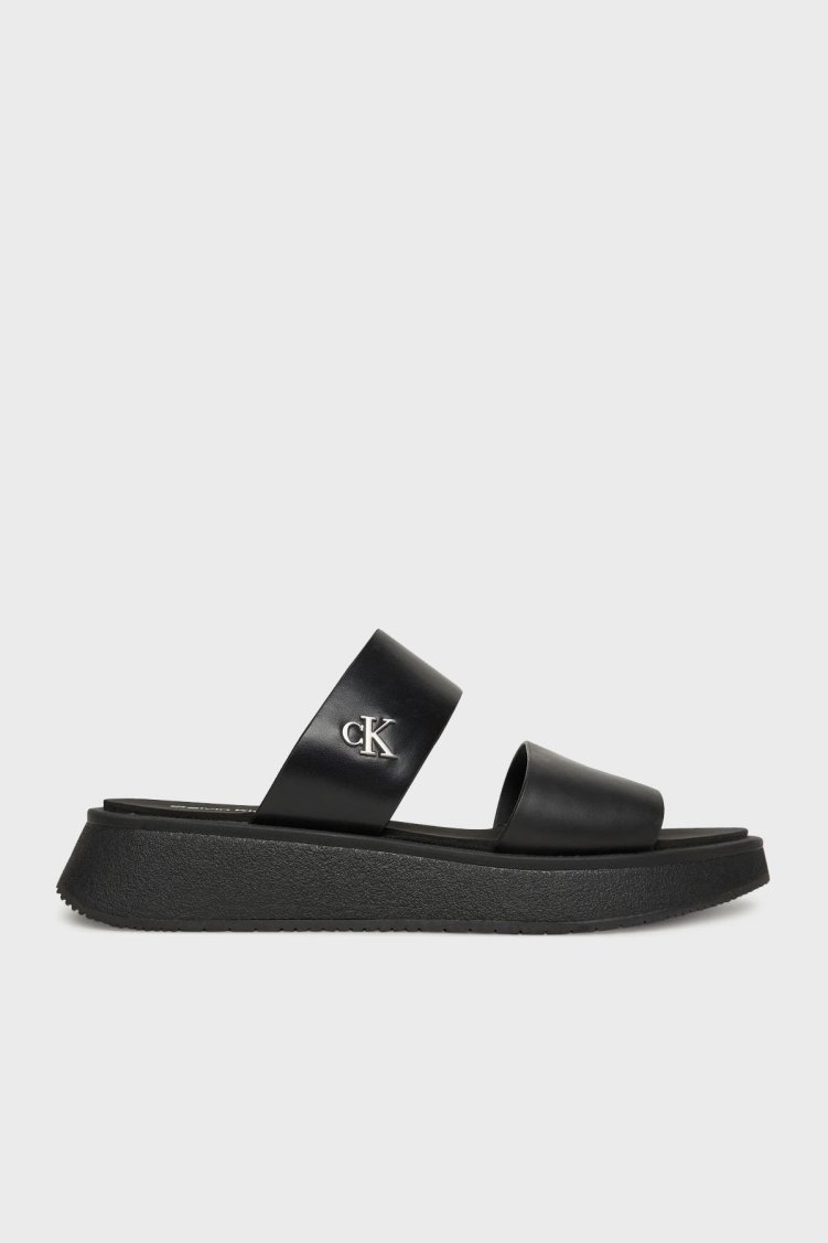 Calvin Klein Kalın Taban Logolu Deri YW0YW016940GJ Bayan Sandalet YW0YW01694 0GJ SİYAH - Calvin Klein