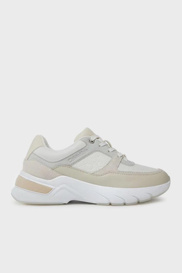 Calvin Klein Kalın Tabanlı Deri Sneaker HW0HW018690F9 Kadın Ayakkabı HW0HW01869 0F9 Ekru-Beyaz - Calvin Klein