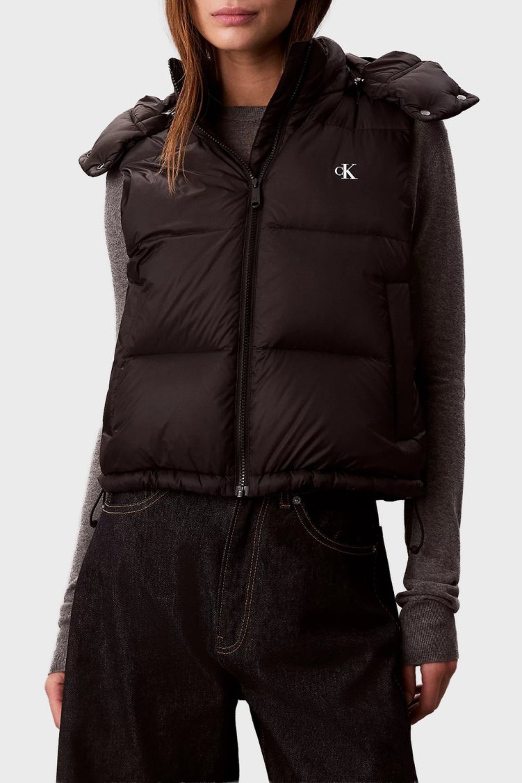 Calvin Klein Kapitoneli Boxy Fit Kapüşonlu Şişme LV047D500GUB1 Bayan Yelek LV047D500G UB1 SİYAH - Calvin Klein