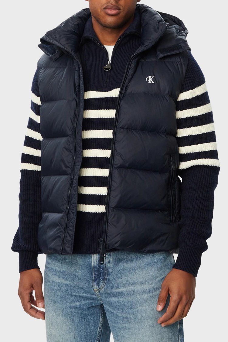 Calvin Klein Kapitoneli Çıkarılabilir Kapüşonlu Yaka Şişme LV04RG514GCEF Erkek Yelek LV04RG514G CEF Lacivert - Calvin Klein