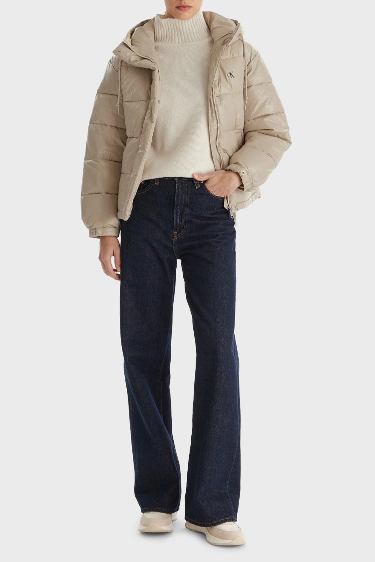 Calvin Klein Kapitoneli Loose Fit Kapüşonlu Parlak Şişme LV047D505GNSU Bayan Mont LV047D505G NSU BEJ - Calvin Klein (1)
