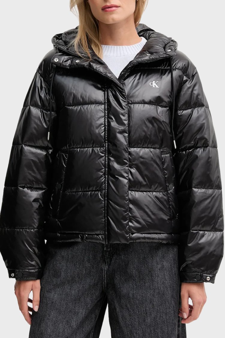 Calvin Klein Kapitoneli Loose Fit Kapüşonlu Parlak Şişme LV047D505GUB1 Bayan Mont LV047D505G UB1 SİYAH - Calvin Klein