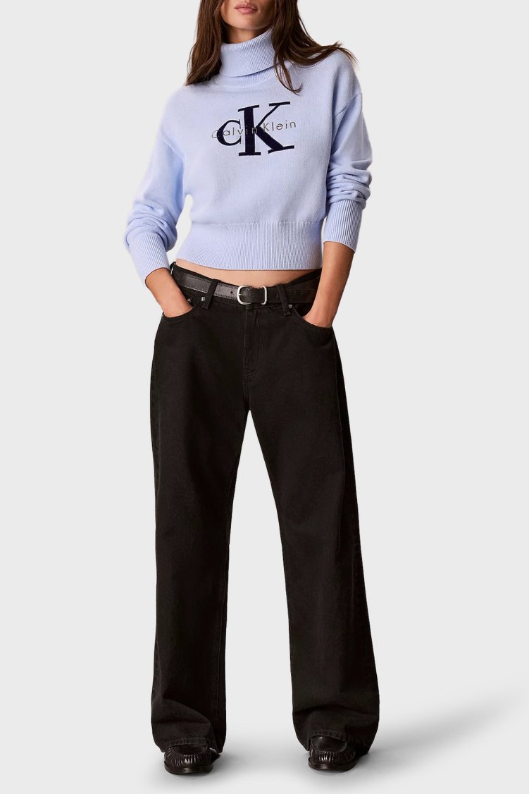 Calvin Klein Logolu % 100 Pamuk Balıkçı Yaka LV047H329GC3Q Kadın Kazak LV047H329G C3Q Lila - Calvin Klein (1)