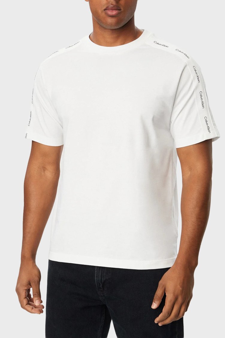 Calvin Klein Logolu % 100 Pamuk Bisiklet Yaka LV04RH201GYAF Erkek T Shirt LV04RH201G YAF Beyaz - Calvin Klein