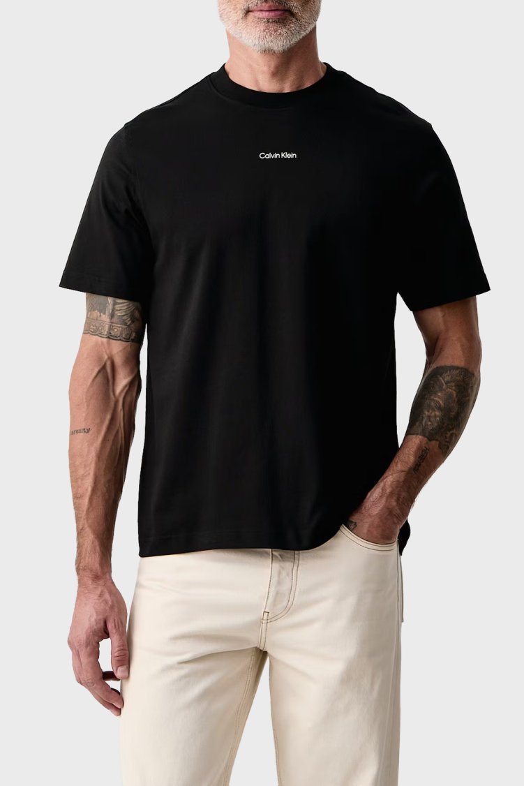 Calvin Klein Logolu % 100 Pamuk Bisiklet Yaka LV04RH821GUB1 Erkek T Shirt LV04RH821G UB1 Siyah - Calvin Klein