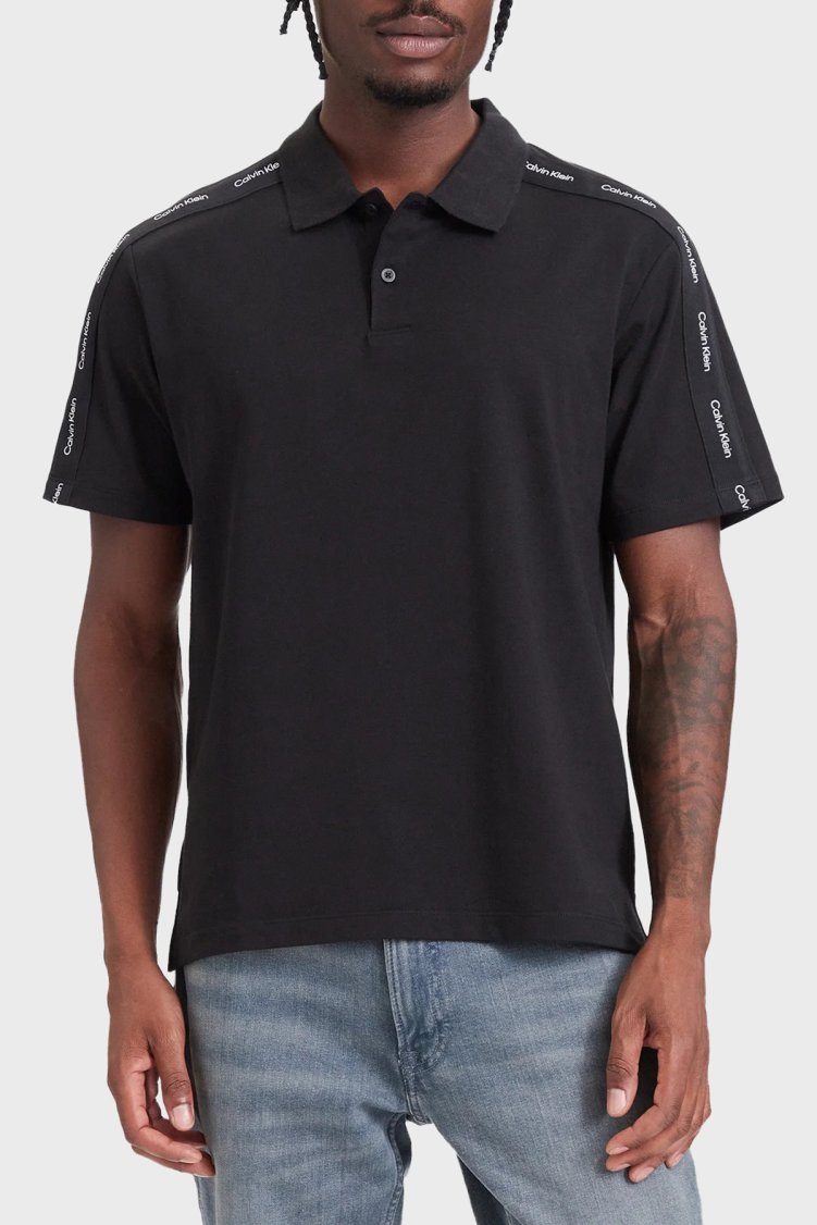 Calvin Klein Logolu % 100 Pamuk Düğmeli Erkek Polo LV04RH202G UB1 Siyah - Calvin Klein