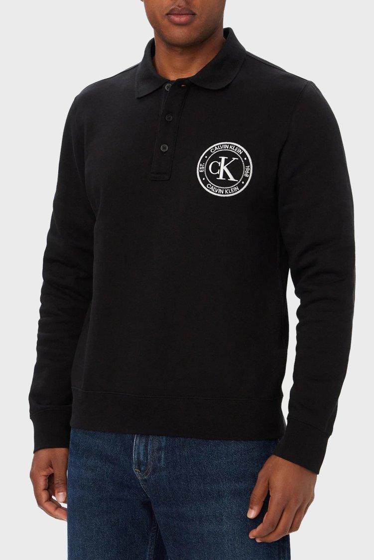 Calvin Klein Logolu % 100 Pamuk Düğmeli LV04RH236GUB1 Erkek Polo Yaka Sweat LV04RH236G UB1 Siyah - Calvin Klein