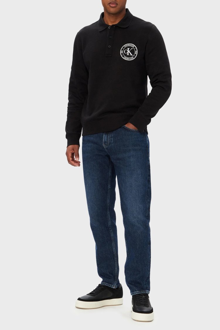 Calvin Klein Logolu % 100 Pamuk Düğmeli LV04RH236GUB1 Erkek Polo Yaka Sweat LV04RH236G UB1 Siyah - Calvin Klein (1)