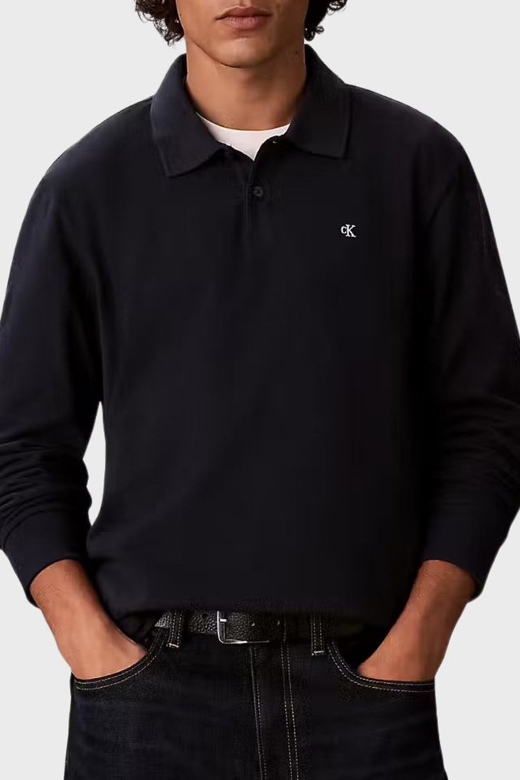 Calvin Klein Logolu % 100 Pamuk Düğmeli LV04RH263GCEF Erkek Polo LV04RH263G CEF Lacivert - Calvin Klein