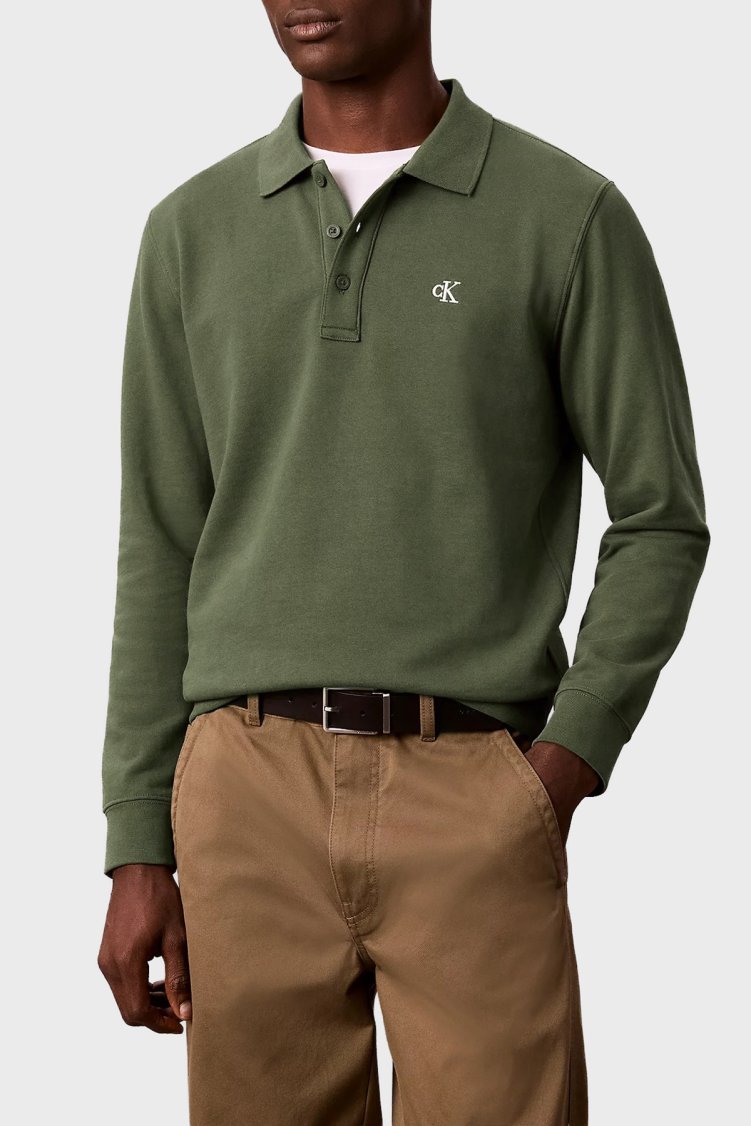 Calvin Klein Logolu % 100 Pamuk Düğmeli LV04RH263GLI1 Erkek Polo LV04RH263G LI1 Haki - Calvin Klein