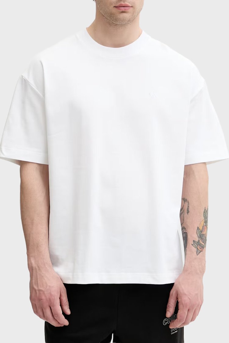 Calvin Klein Logolu % 100 Pamuk Oversize LV04RAB806YAF Erkek T Shirt LV04RAB806 YAF BEYAZ - Calvin Klein
