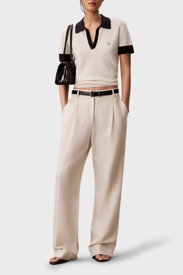 Calvin Klein Logolu % 100 Pamuk Regular Fit LV047G308GYAS Kadın Polo LV047G308G YAS KREM - Calvin Klein (1)