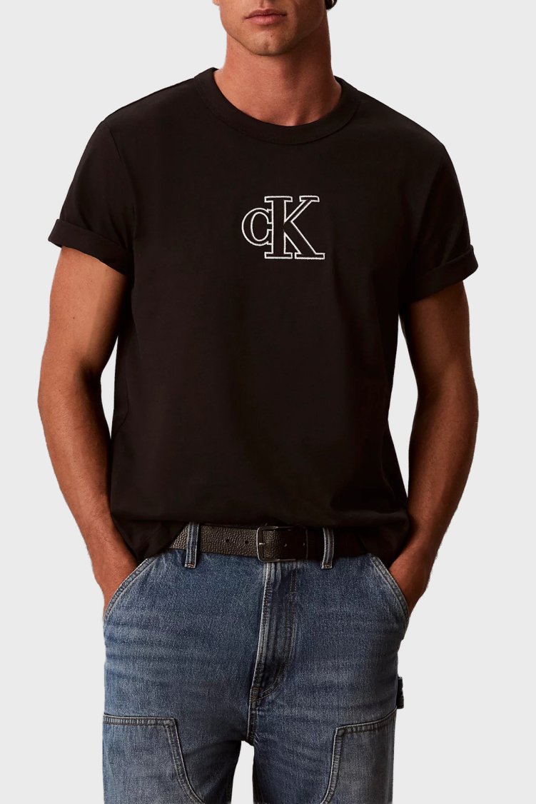 Calvin Klein Logolu % 100 Pamuk Relaxed Fit Bisiklet Yaka LV04RH257GUB1 Erkek T Shirt LV04RH257G UB1 Siyah - Calvin Klein