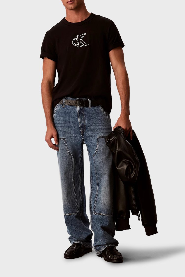 Calvin Klein Logolu % 100 Pamuk Relaxed Fit Bisiklet Yaka LV04RH257GUB1 Erkek T Shirt LV04RH257G UB1 Siyah - Calvin Klein (1)