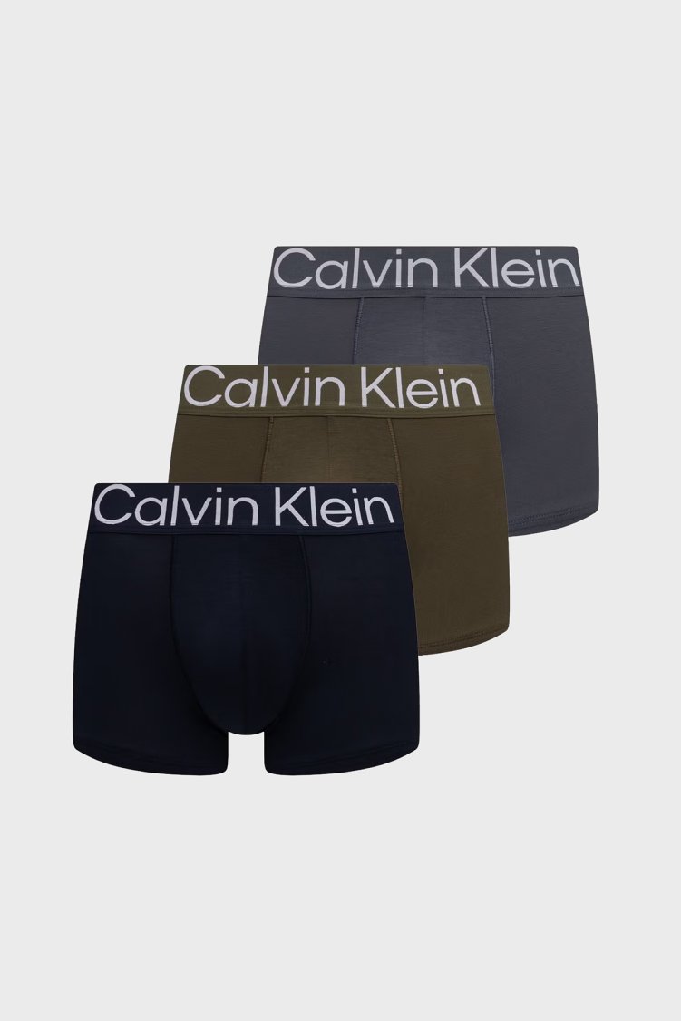 Calvin Klein Logolu 3 Pack LV00NB4651NH3 Erkek Boxer LV00NB4651 NH3 Lacivert-mavi-haki - Calvin Klein