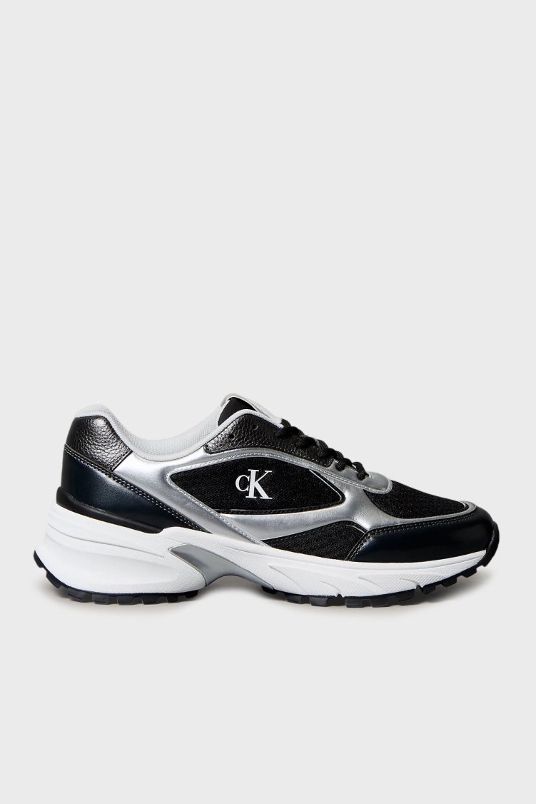 Calvin Klein Logolu Bağcıklı Sneaker YM0YM0140201L Erkek Ayakkabı YM0YM01402 01L SİYAH-GÜMÜŞ - Calvin Klein