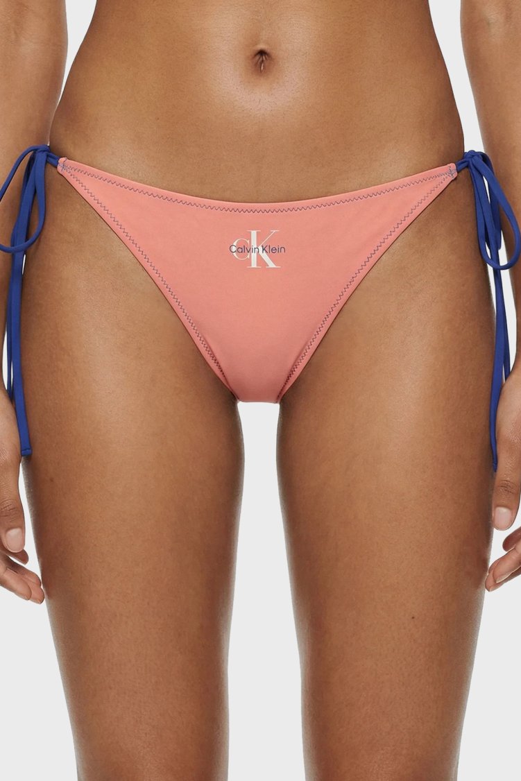 Calvin Klein Logolu Bağlama Detaylı LV00Q61215TJ2 Kadın Bikini Altı LV00Q61215 TJ2 PUDRA - Calvin Klein