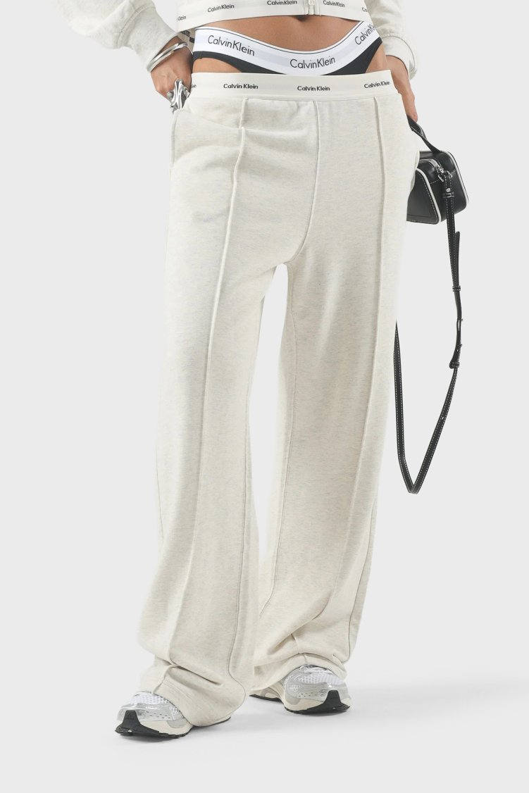 Calvin Klein Logolu Bel Detaylı Geniş Paça LV047G253GP4P Kadın Pantolon LV047G253G P4P BEJ - Calvin Klein