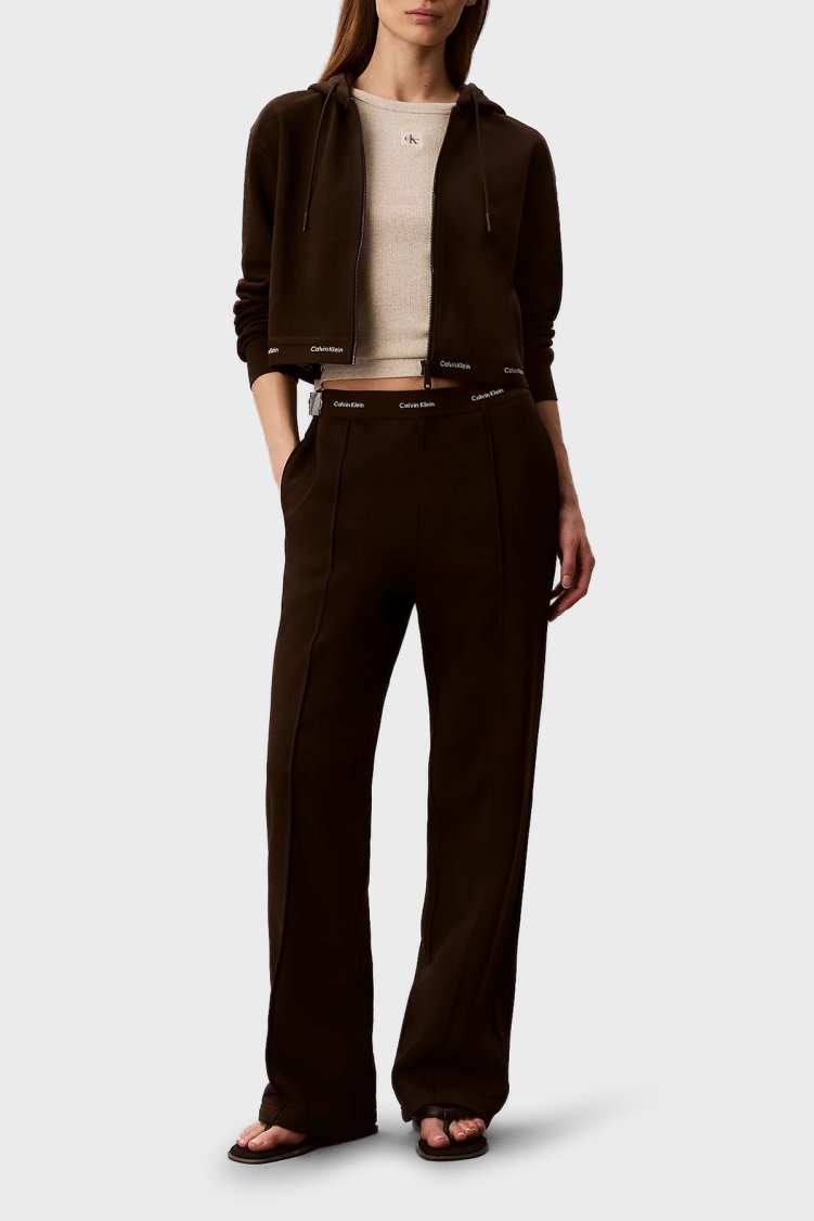 Calvin Klein Logolu Bel Detaylı Geniş Paça LV047G253GTO2 Kadın Pantolon LV047G253G TO2 KAHVE - Calvin Klein (1)
