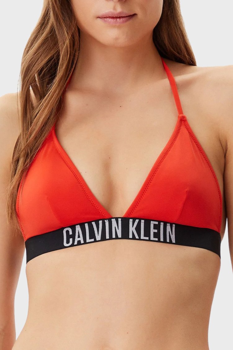 Calvin Klein Logolu Boyundan Bağlamalı KW0KW02854XM8 Bayan Bikini Üstü KW0KW02854 XM8 KIRMIZI - Calvin Klein