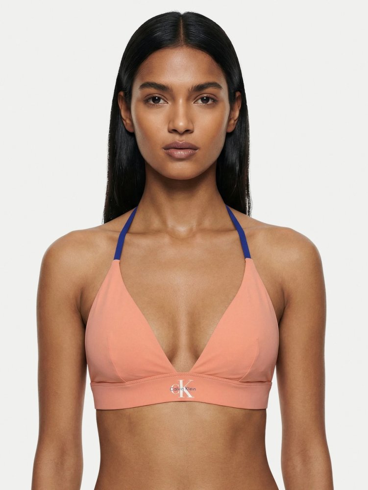 Calvin Klein Logolu Boyundan Bağlamalı LV00Q61225TJ2 Bayan Bikini Üstü LV00Q61225 TJ2 PUDRA - Calvin Klein