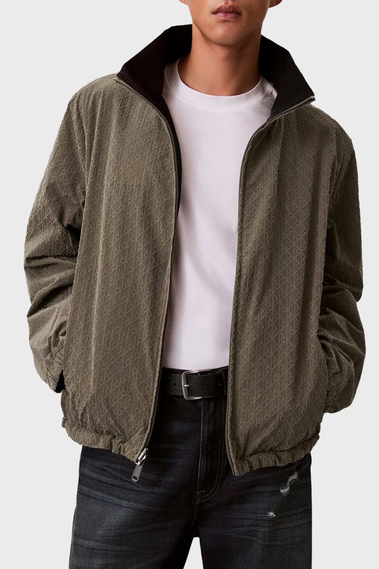 Calvin Klein Logolu Çift Taraflı Regular Fit Dik Yaka Erkek Ceket LV14RE522G PAY HAKİ - Calvin Klein