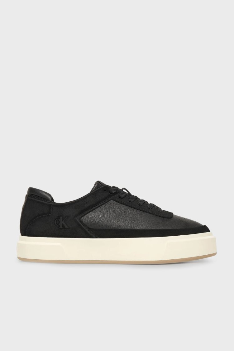 Calvin Klein Logolu Deri Bağcıklı Sneaker YM0YM013540GU Erkek Ayakkabı YM0YM01354 0GU SİYAH - Calvin Klein