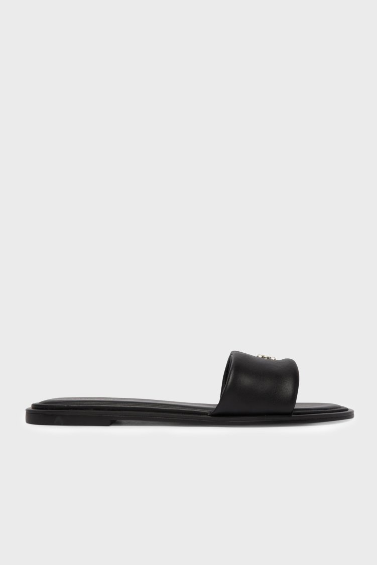 Calvin Klein Logolu Deri HW0HW029250GJ Kadın Terlik HW0HW02925 0GJ SİYAH - Calvin Klein