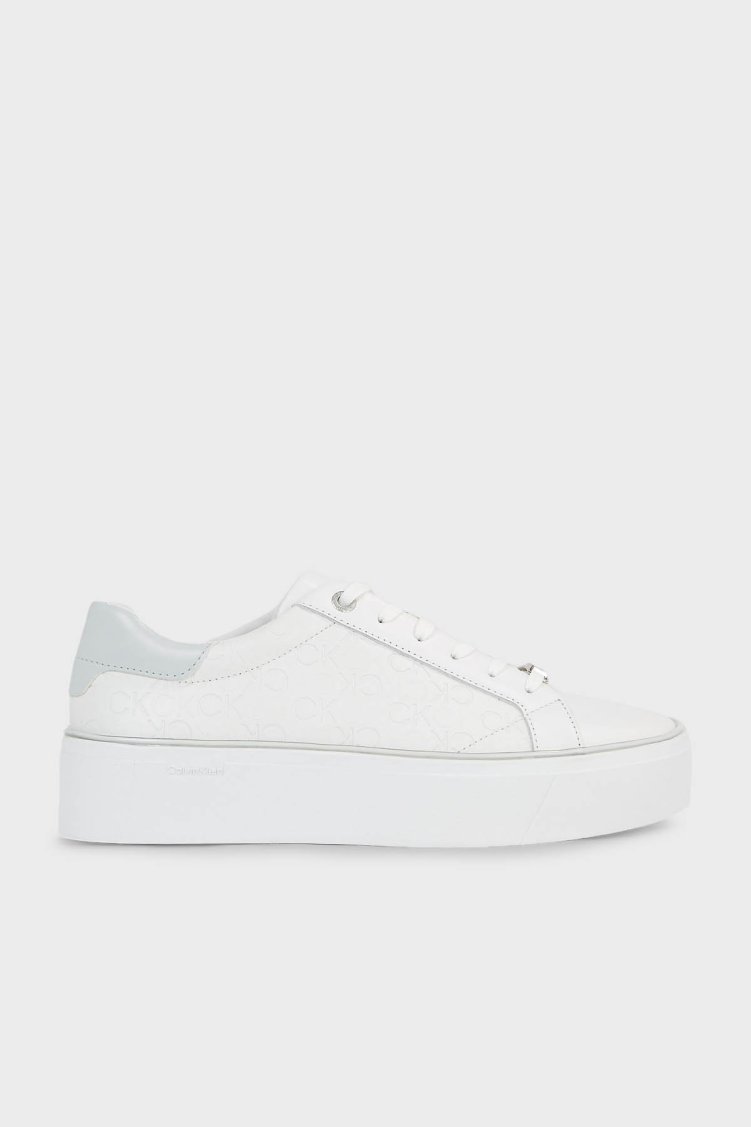 Calvin Klein Logolu Deri Platform Sneaker HW0HW018700K9 Kadın Ayakkabı HW0HW01870 0K9 BEYAZ-GRİ - Calvin Klein
