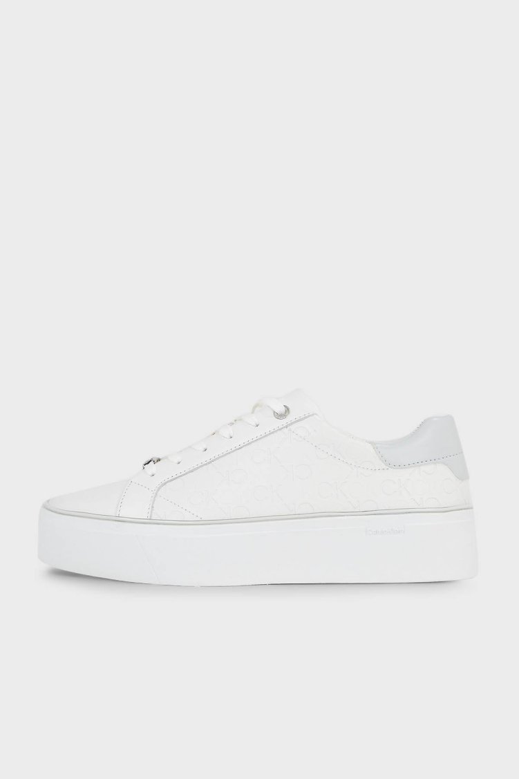Calvin Klein Logolu Deri Platform Sneaker HW0HW018700K9 Kadın Ayakkabı HW0HW01870 0K9 BEYAZ-GRİ - Calvin Klein (1)
