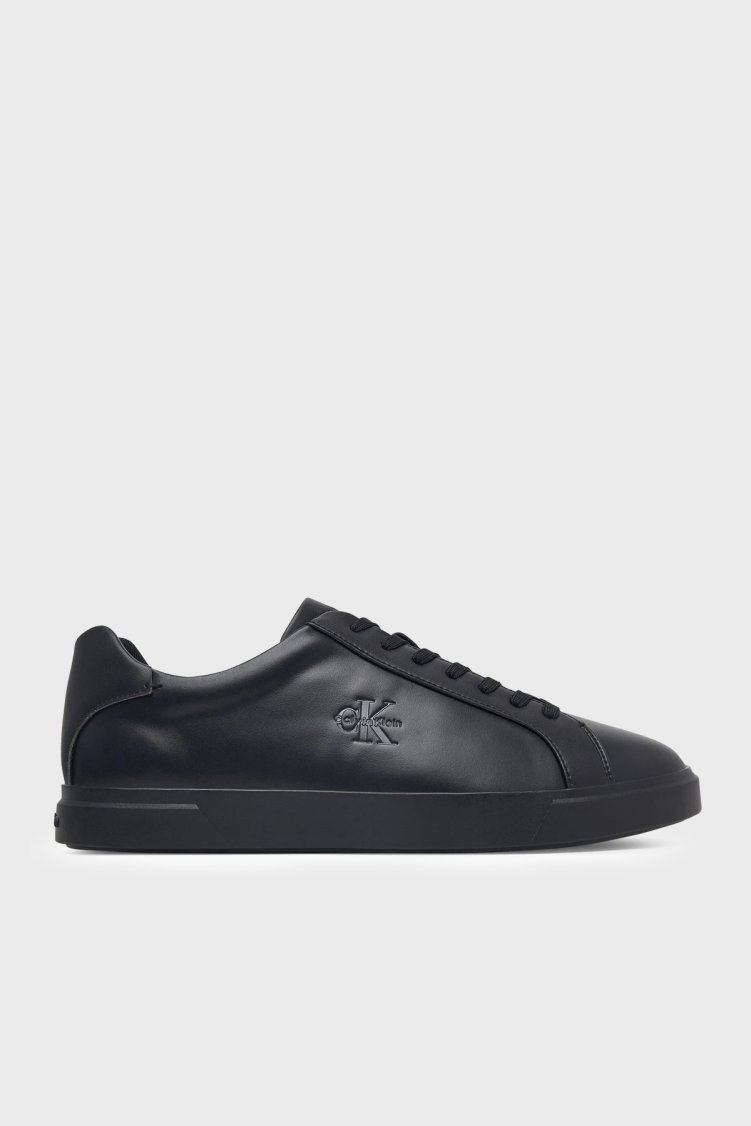 Calvin Klein Logolu Deri Sneaker HM0HM021230GJ Erkek Ayakkabı HM0HM02123 0GJ Siyah - Calvin Klein