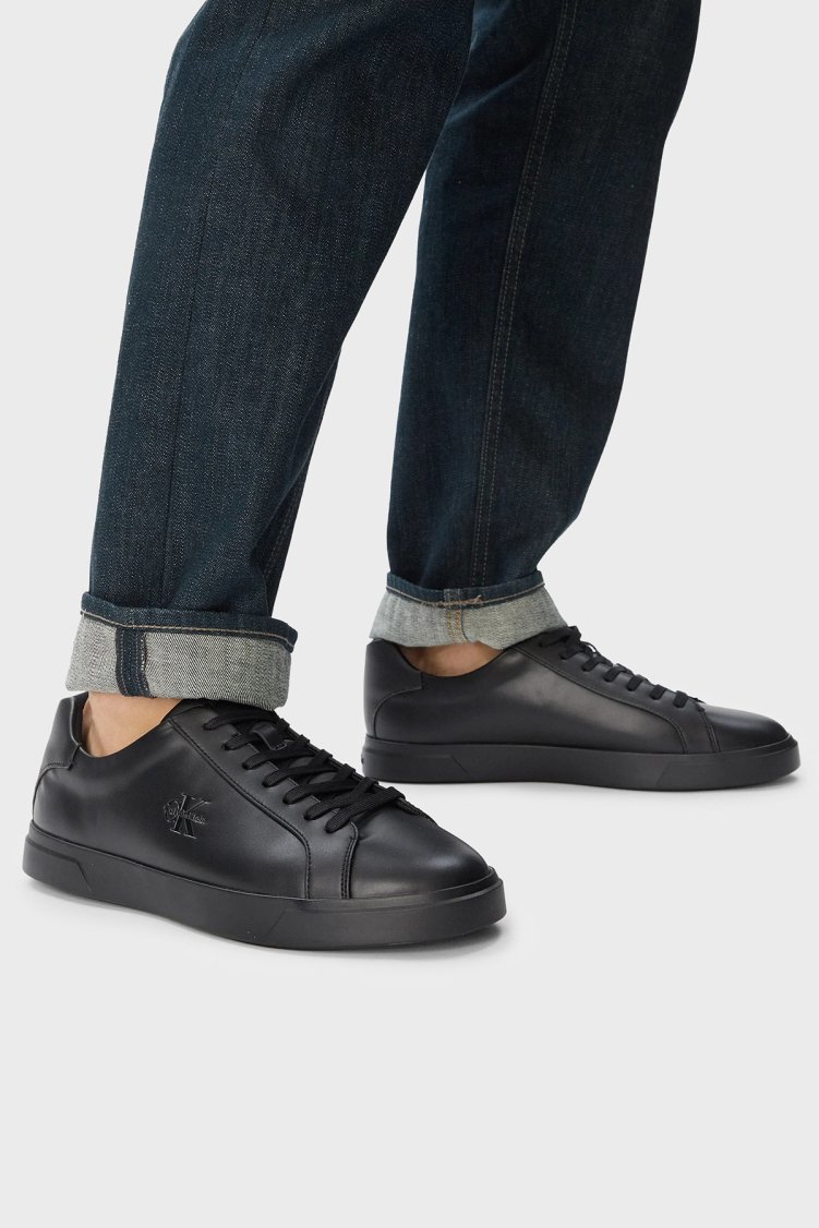 Calvin Klein Logolu Deri Sneaker HM0HM021230GJ Erkek Ayakkabı HM0HM02123 0GJ Siyah - Calvin Klein (1)