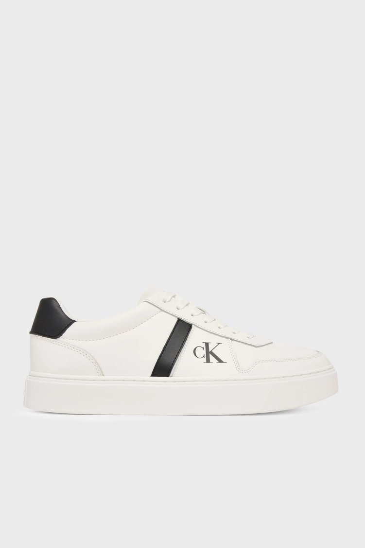 Calvin Klein Logolu Deri Sneaker HM0HM0223701W Erkek Ayakkabı HM0HM02237 01W BEYAZ - Calvin Klein