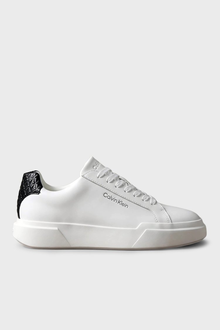 Calvin Klein Logolu Deri Sneaker HM0HM0230101W Erkek Ayakkabı HM0HM02301 01W Beyaz-siyah - Calvin Klein