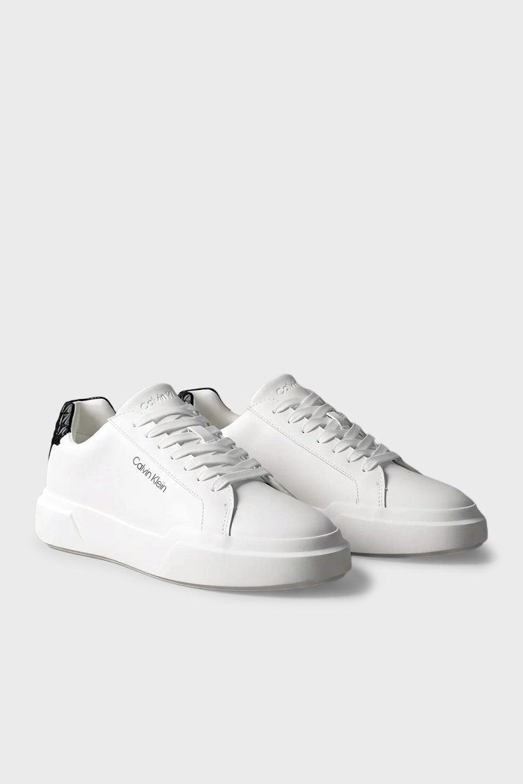 Calvin Klein Logolu Deri Sneaker HM0HM0230101W Erkek Ayakkabı HM0HM02301 01W Beyaz-siyah - Calvin Klein (1)