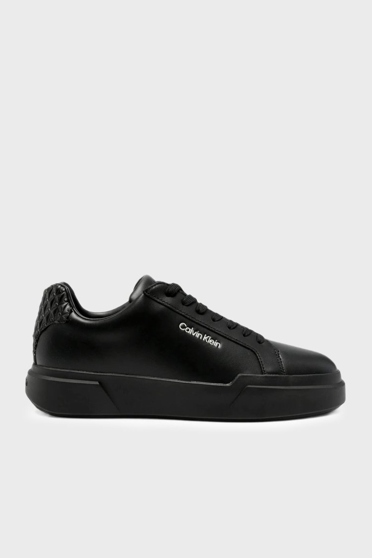 Calvin Klein Logolu Deri Sneaker HM0HM023010GJ Erkek Ayakkabı HM0HM02301 0GJ Siyah - Calvin Klein