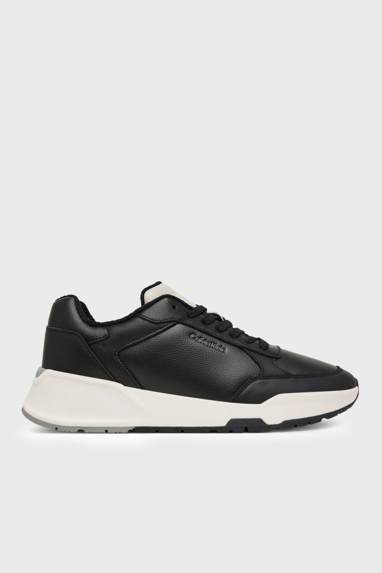 Calvin Klein Logolu Deri Sneaker HM0HM0230900Y Erkek Ayakkabı HM0HM02309 00Y Siyah - Calvin Klein