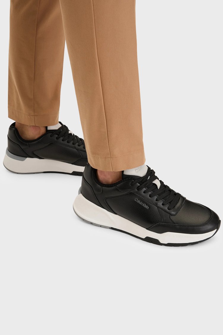 Calvin Klein Logolu Deri Sneaker HM0HM0230900Y Erkek Ayakkabı HM0HM02309 00Y Siyah - Calvin Klein (1)