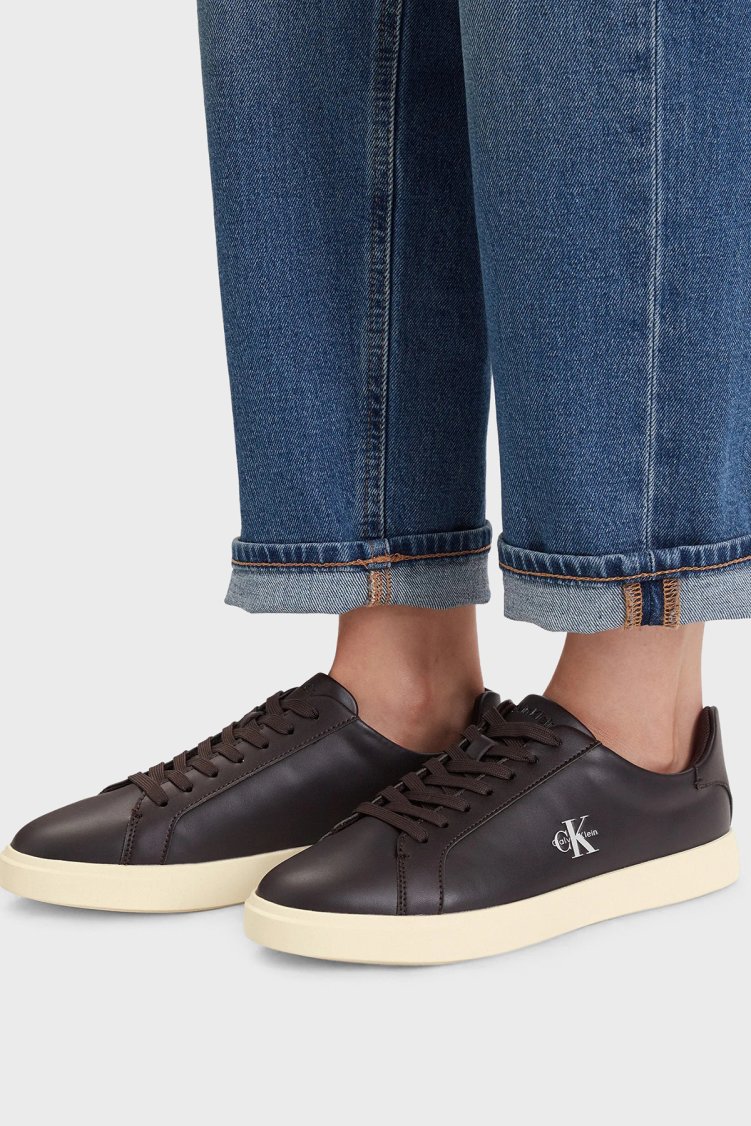 Calvin Klein Logolu Deri Sneaker HW0HW032950JW Kadın Ayakkabı HW0HW03295 0JW Kahve - Calvin Klein (1)