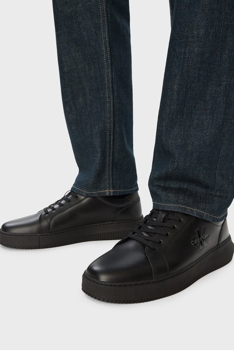 Calvin Klein Logolu Deri Sneaker YM0YM013170GT Erkek Ayakkabı YM0YM01317 0GT Siyah - Calvin Klein