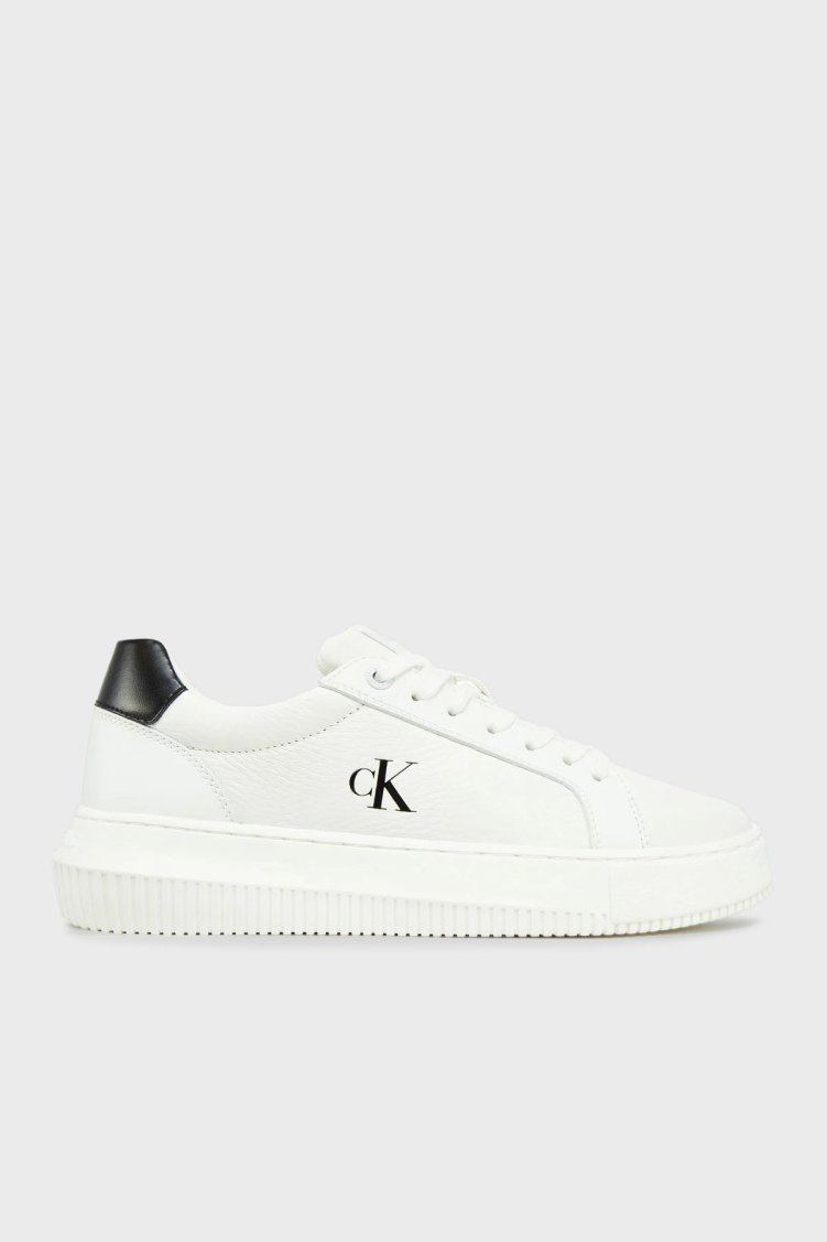 Calvin Klein Logolu Deri Sneaker YW0YW0176901W Kadın Ayakkabı YW0YW01769 01W BEYAZ-SİYAH - Calvin Klein