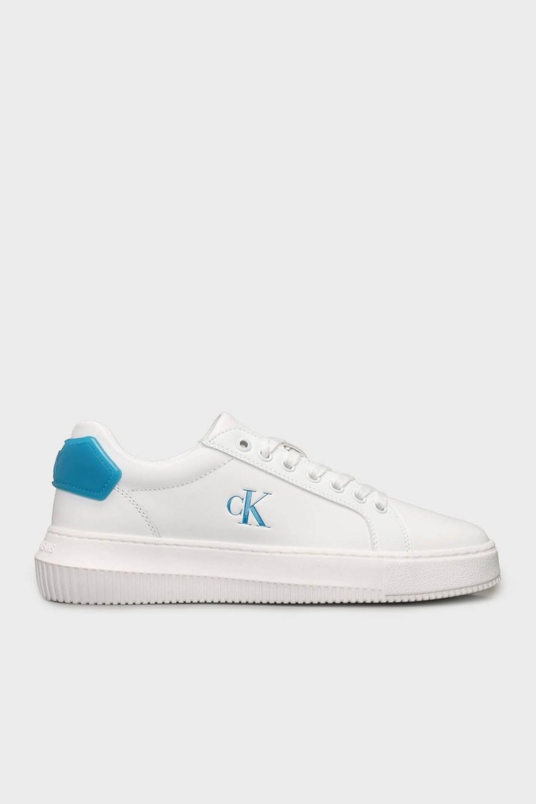 Calvin Klein Logolu Deri Sneaker YW0YW018460LE Kadın Ayakkabı YW0YW01846 0LE BEYAZ-MAVİ - Calvin Klein