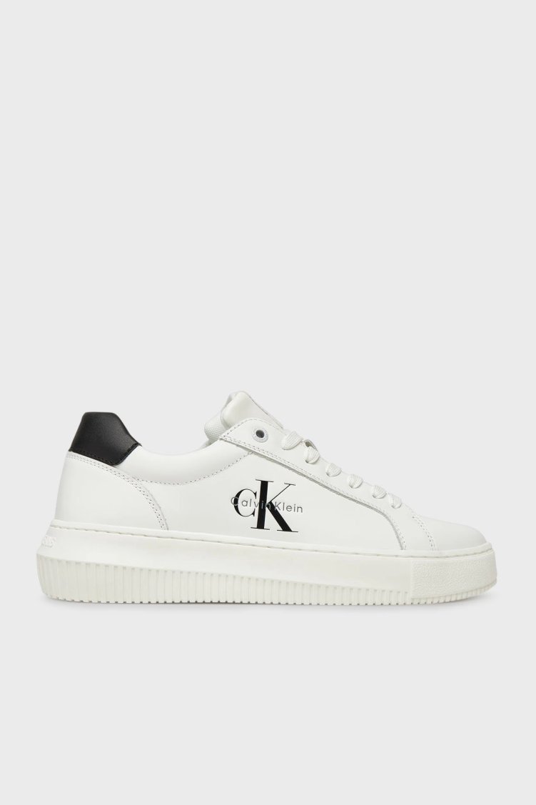 Calvin Klein Logolu Deri Sneaker YW0YW0187201W Bayan Ayakkabı YW0YW01872 01W BEYAZ-SİYAH - Calvin Klein