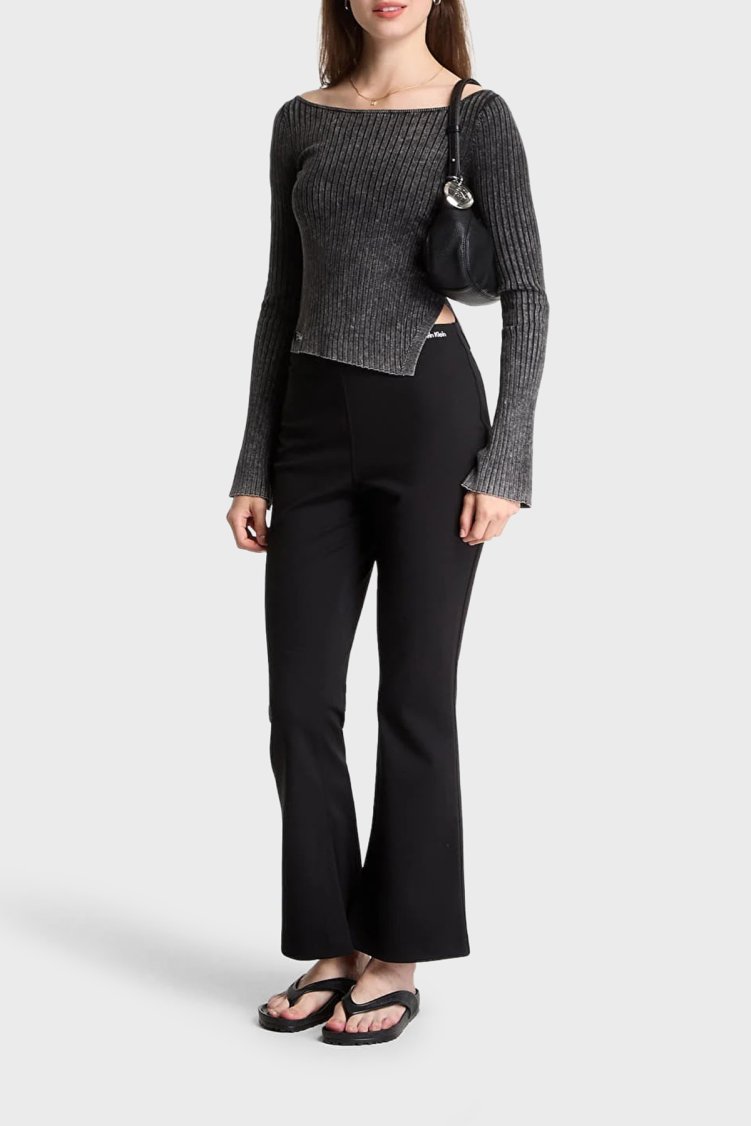 Calvin Klein Logolu Flare Fit Yüksek Bel LV047G632GUB1 Kadın Pantolon LV047G632G UB1 SİYAH - Calvin Klein (1)