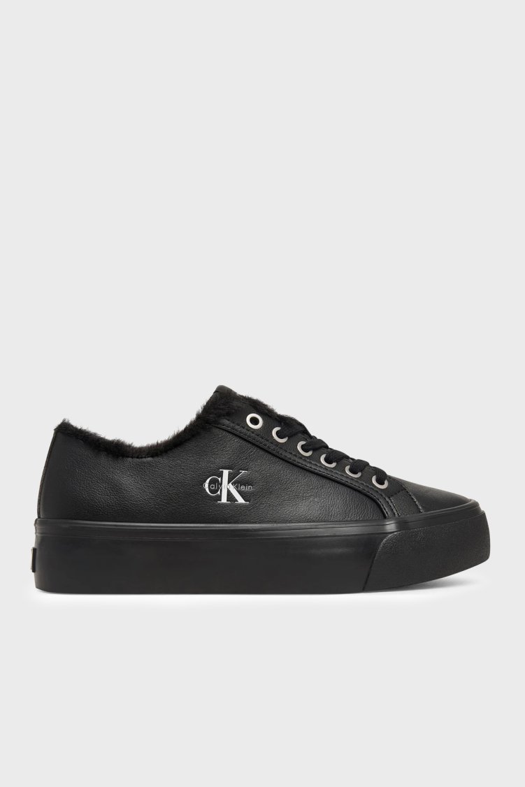 Calvin Klein Logolu İçi Kürklü Deri Sneaker HW0HW032350GJ Kadın Ayakkabı HW0HW03235 0GJ Siyah - Calvin Klein