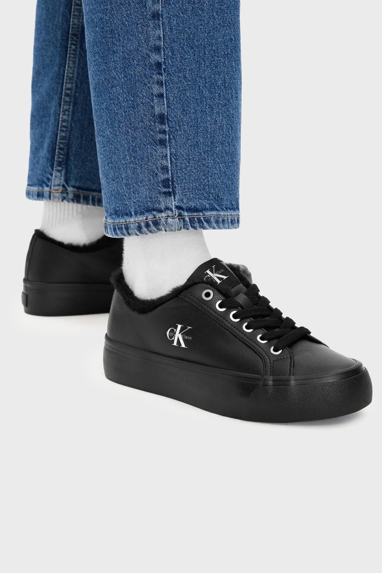 Calvin Klein Logolu İçi Kürklü Deri Sneaker HW0HW032350GJ Kadın Ayakkabı HW0HW03235 0GJ Siyah - Calvin Klein (1)
