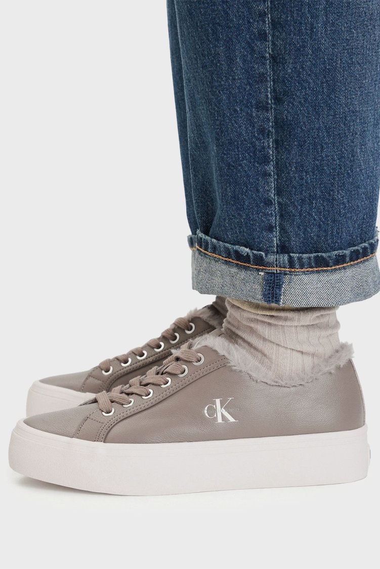 Calvin Klein Logolu İçi Kürklü Deri Sneaker HW0HW03235PBO Kadın Ayakkabı HW0HW03235 PBO Vizon - Calvin Klein (1)