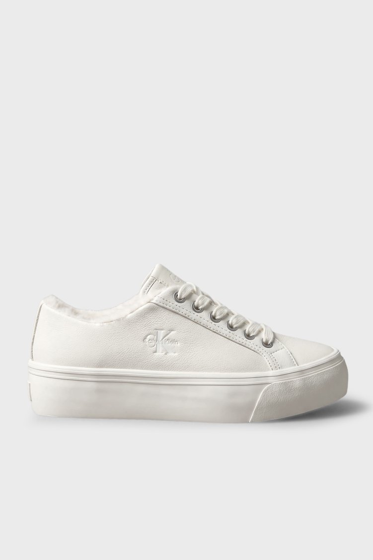 Calvin Klein Logolu İçi Kürklü Deri Sneaker HW0HW03235YBJ Kadın Ayakkabı HW0HW03235 YBJ Krem - Calvin Klein