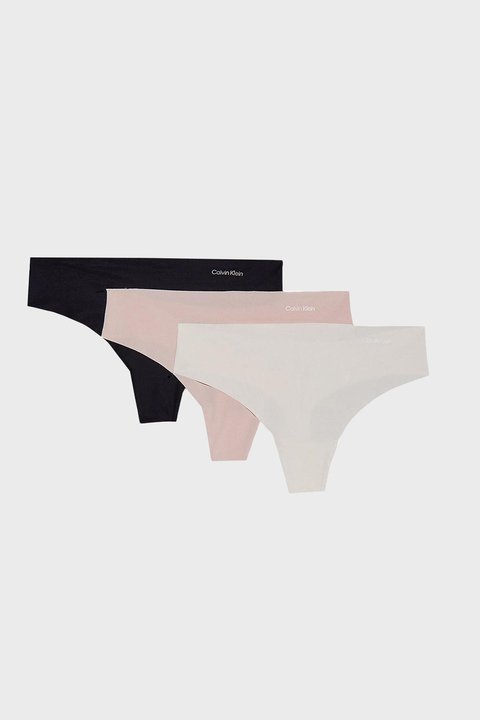 Calvin Klein Logolu Orta Bel 3 Pack 000QD3558EWAM Kadın Külot 000QD3558E WAM Beyaz-Pembe-Siyah - Calvin Klein